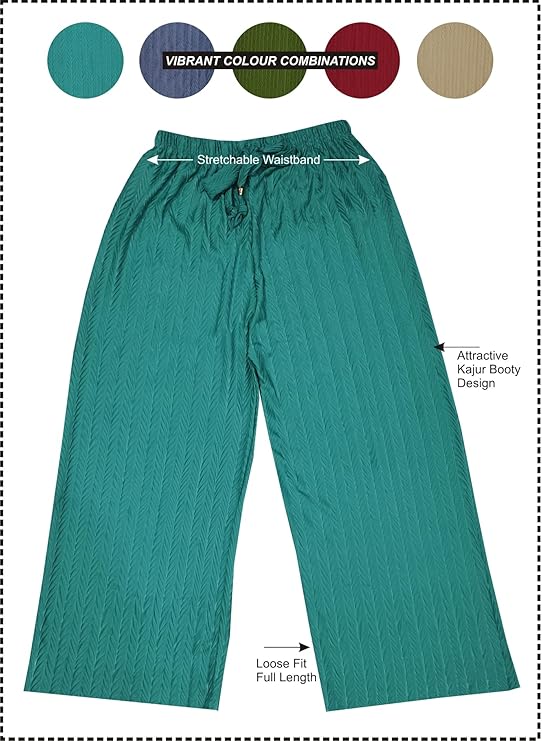 Women’s Girls Polycotton Fabric Solid Colored Elastic Waist Loose Fit Flared Wide Leg Full Length Comfortable Palazzo Fashionable Front Drawstring Styled Relaxed Plazzo Pant. Pack of 1 - Image 2