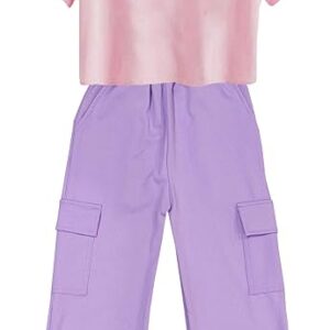 Girls Solid Loose Fit Cargo Style Pants with Printed Oversized Crop Top Regular Fit Pants 4 Pocket Combo Sets for Girls. Multicolor, Pack of 1