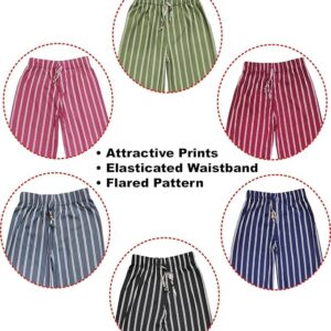 Girls Stylish Palazzo with TIE in Waist Poly Cotton Striped High Waisted Lounge Wide Leg Palazzo Pants (Lining Print). Pack of 2