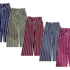 Girls Stylish Palazzo with TIE in Waist Poly Cotton Striped High Waisted Lounge Wide Leg Palazzo Pants (Lining Print). Pack of 5