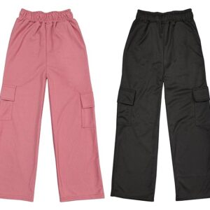 adibaba Trendy Straight-Fit Cargo Palazzo Pants for Kids Girls | Stylish High-Waist Casual Wear with Pockets | Comfortable & Versatile Bottoms for Everyday Fashion. Pack of 2